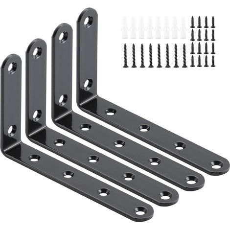 Supporti per mensole, staffe in acciaio a L per mobili in legno, mensole e armadi, staffe ad angolo retto, 4 pezzi (1/2)