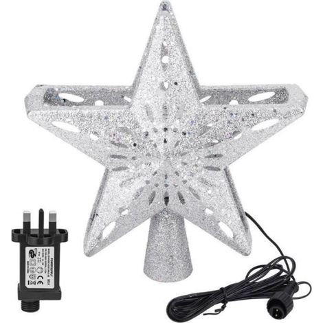100-240V LED lampe de rotation de lumière de projecteur de flocon de neige étoile creuse pour sapin de Noël (argent) (1/4)