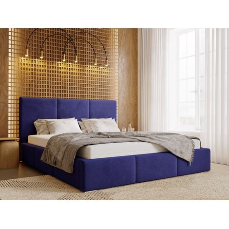 Lit rembourré avec rangement 120x200 velours bleu Lincoln (1/5)
