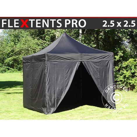 Faltzelt FleXtents PRO 2,5x2,5m Schwarz, mit 4 Seitenwänden