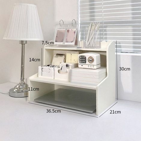 Étagère De Bureau - Panneau Composite Bois - Pour Rangement Cosmétiques Et Documents - 3 Niveaux - 1 Pièce (1/5)