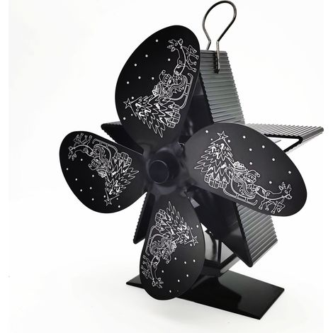 ventilateur alimenté par la chaleur à 4 pales, ventilateur de cheminée motif Père Noël pour la distribution (noir) (1/5)
