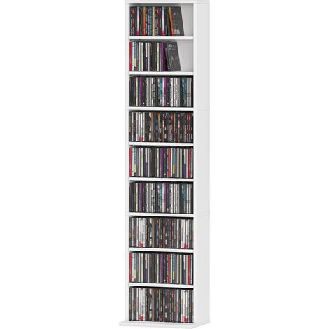 CD-Regal mit 6 verstellbaren Ablagen, Kapazität 260 CDs/120 DVDs, 33 x 24 x 140 cm, Weiß