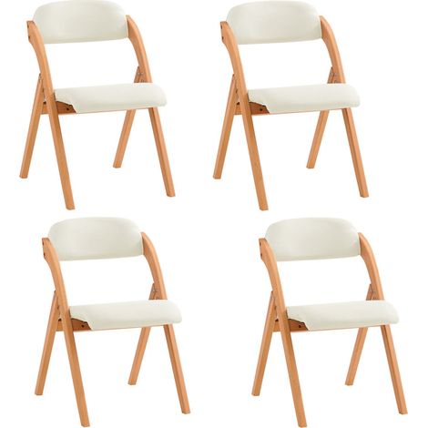 Lote de 4 Sillas Plegables de Madera con Asiento y Respaldo Tapizado Sillón para Cocina Oficina Blanco 47 x 60 x 77 cm FST92-Wx4 SoBuy ES