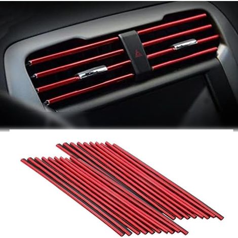 20 Pcs de Garniture Grille et Voiture PVC Voiture Intérieur Tuning Voiture Bandes Sortie d'Air de Voiture Bande de Grille D'Aération Voiture Climatisation Décoration Intérieure Accessoires (Rouge) (1/5)