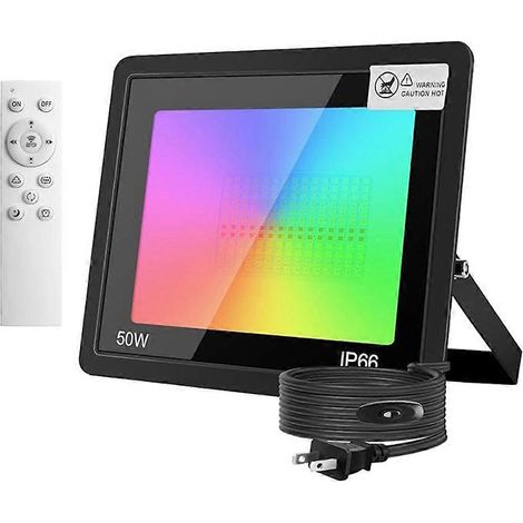 50W RGB LED-Flutlicht für den Außenbereich, IP66 wasserdicht, Farbwechsel, ideal für Feste und Landschaftsdekoration (US-Stecker). (1/5)