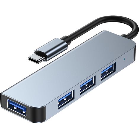 Hub USB-C 4 ports en aluminium, protection multiple, multiprise USB plug and play pour voyage (1/5)
