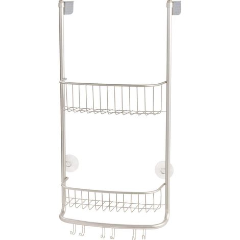 iDesign 46165EU Portaoggetti doccia da appendere, Piccolo porta oggetti per doccia con 2 cestelli e 3 doppi ganci, Portaoggetti da appendere nel box doccia in metallo, argento (1/4)