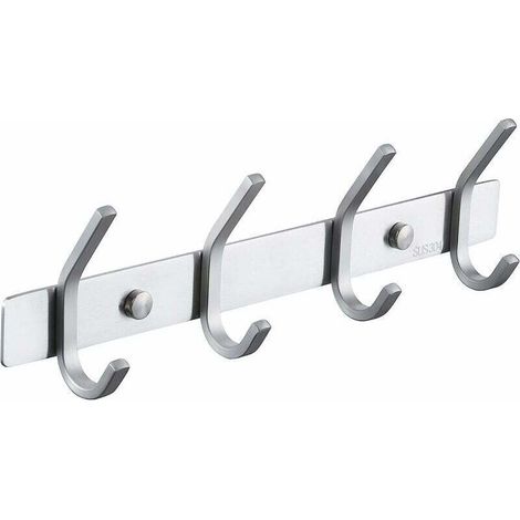 Bathroom Coat Rack, Metal Wall-Mounted Coat Rack with 4 Hooks, Bathroom Wall-Mounted Coat Hooks, SUS304 Stainless Steel, Brushed Finish