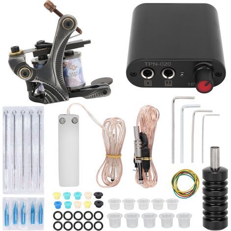 Machine à Tatouer Professionnelle Portable, Alimentation 90‑265V, Kit Débutant Matériel Tatouage Complet