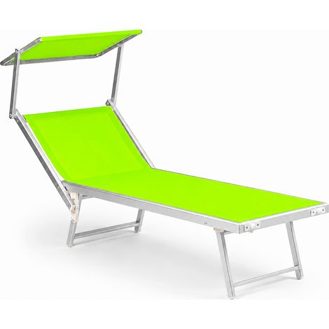 Lettino Prendisole Pieghevole Professionale In Alluminio E Tessuto Textilene Tettuccio Orientabile Tettino Parasole Sdraio Prendi Sole Mare Spiaggia Piscina Giardino Verde Fluo 182 x 60 x 38 cm