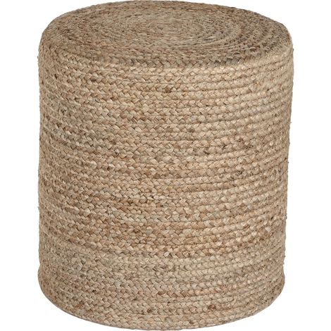 Repose- pieds rond en jute et eucalyptus coloris naturel - diamètre 40 x hauteur 45 cm -PEGANE- (1/3)