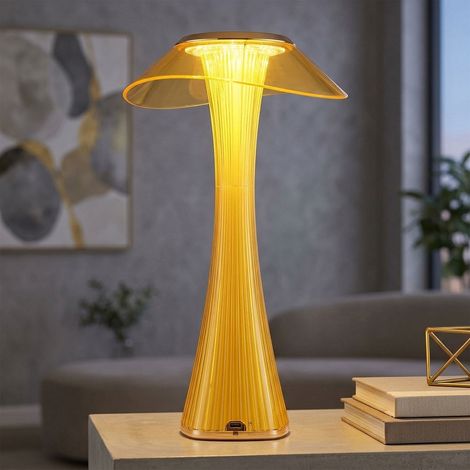 Lampe de table, lampe de chevet, lampe de table, lampe de salon, lampe de lecture, lampe de chambre, plastique acrylique ambre or, variateur tactile CCT, LED 2,5W 100Lm 2700K, 4500K, 6500K, H 27,4 cm (1/5)