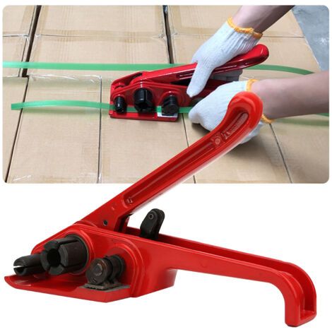 Tendeur de feuillard manuel rouge, outil combiné sans soudure, pour ruban PET/PP de 16 à 19 mm (rouge)