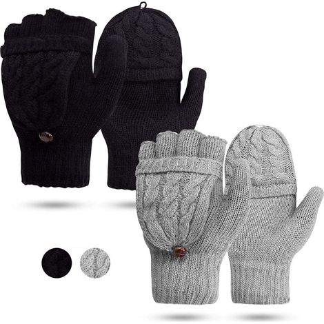 Gants pour femmes, mitaines sans doigts - Gants chauds d'hiver en maille torsadée Heat Weaver, mitaines à demi-doigts pour femmes et filles (1/5)