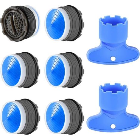 6pcs, Mousseur M18.5,Embout Cuisine Salle de Bain, Aerateur de Robinet d'evier Plastique pour Économiseur l'eau avec 2 Clé, Bleu- (1/4)