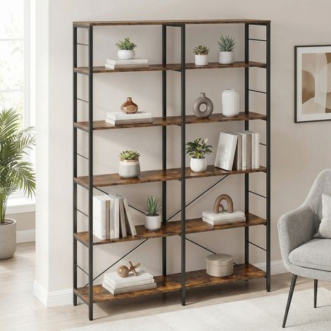 Étagère de Rangement 6 Niveaux, Meuble, 30 x 120 x 172,5 cm, Style Industriel, pour Salon, Bureau, Balcon, Cuisine, Marron et Noir (1/5)