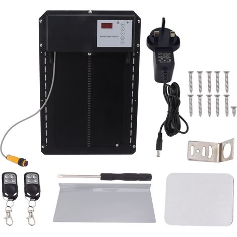 Poulailler automatique IP44 avec éclairage, capteur infrarouge anti-pincement, minuterie, détecteur de luminosité, télécommande, ouvre-porte 100-240V prise UK (1/5)