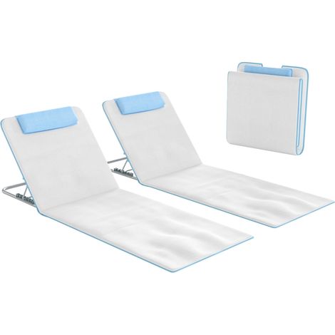 Lot de 2 Tapis de Plage Pliables Beige, Dossier Inclinable 5 Positions, Repose-Tête et Sac de Transport Inclus, Dimensions 134 x 48 x 33-43 cm (1/5)