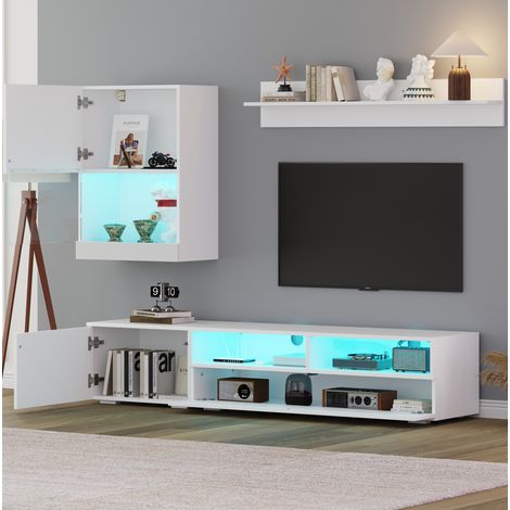 Mobile TV 175x39x34 cm in pannelli di legno bianco, con contenitore per soggiorno FloraGrace (1/5)