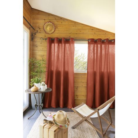 Lot de 2 Rideaux 100% coton prélavé 140 x 260 cm Kala Terracotta