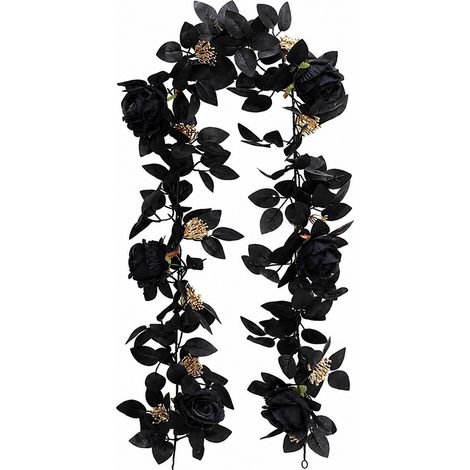 Guirlande de roses noires artificielles en rotin, décoration d'Halloween pour la maison, composition florale en soie C (1/3)