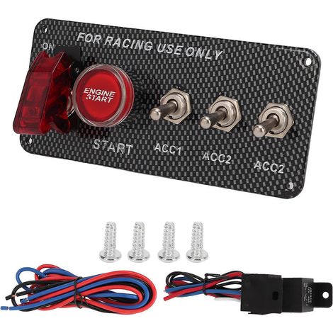 Panel de interruptores basculantes de botón pulsador para encendido de motor de automóvil, 12 V 40 A, estilo fibra de carbono, universal, plug and play. (1/5)