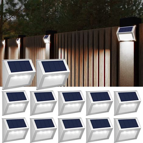 12PCS Blanc froide Lumière Solaire Extérieur pour Escalier, Lampe Solaire Étanche Inoxydable pour Escalier, Marches, Clôture, Cour, (1/5)