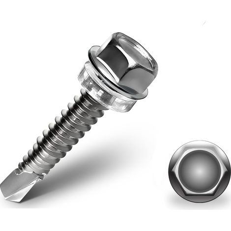 Lot de 100 vis autotaraudeuses M5.5x32 mm en acier inoxydable 410, vis auto-taraudeuses et vis autotaraudeuses en acier inoxydable, polyvalentes dans l'industrie, l'acier et le bois. (1/5)