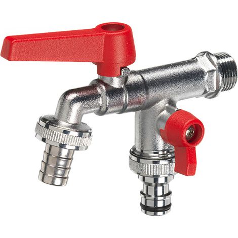 Rubinetto a Sfera Doppio per Fontana da Giardino con Leve Colorate Belfer RUB/027 Rosso (1/3)