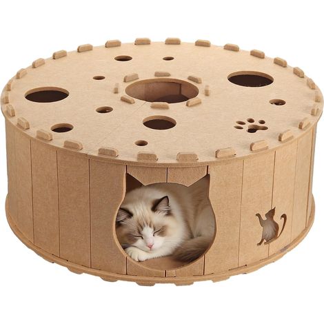 Tunnel pour Chat, Jouet en Feutre Doux avec Trou interactif, Tunel Cat Jeu, Grand Tube et Tunnel de Jeu, Convient pour Chat, Petit Chien, Lapin, Furet, Beige Clair (1/5)