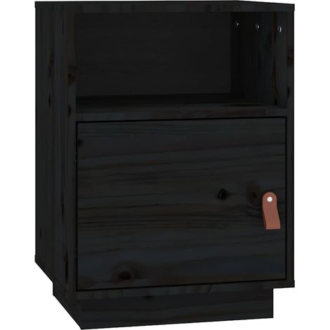 NachtkästchenNachtschrankNachttisch Schwarz 40x34x55 cm Massivholz Kiefer (1/5)