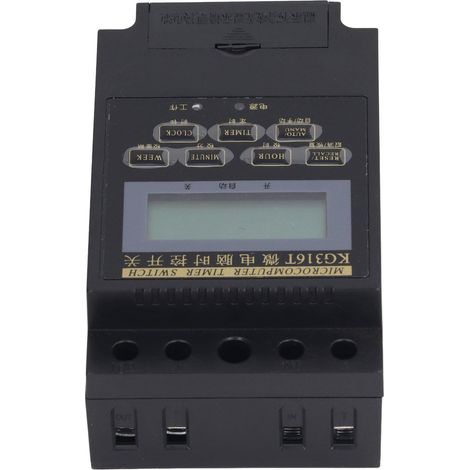Interrupteur horaire modulaire KG316T 220V 25A – Minuterie automatique pour éclairage public, panneaux publicitaires et enseignes. Commande marche/arrêt programmable, rail DIN, noir, avec condensateur (1/5)