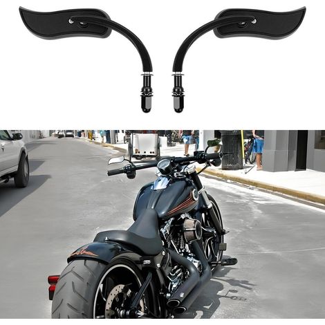 Motorrad Rückspiegel Blatt-Design 360° verstellbar Schwarz 8mm/10mm für Harley (1/5)
