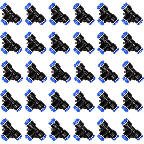 30 pièces Raccords en T à pression rapide pour air comprimé, connecteurs de tuyauterie 3 voies à verrouillage par pression, connecteurs pneumatiques, kit de raccords pour conduite d'air de 8 mm (PE-8) (1/5)