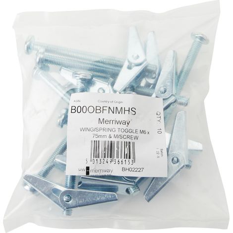 Merriway BH02227 Tassello di Fissaggio, Bianco, M6 x 75 mm, Set di 10 Pezzi (1/2)
