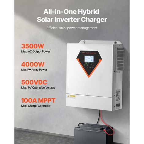 Onduleur solaire hybride 2-en-1 3500W, chargeur onduleur onde pure 24V vers 220/230V, régulateur MPPT 100A, autonome batterie plomb lithium (1/5)