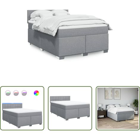 vidaXL Surmatelas - Sommier à lattes de lit avec matelas Gris clair 140x200cm Tissu (1/5)