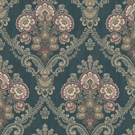 Wallquest Indian Paisley Damask  Wallpaper Teal Traditional Acrylic Coated (1/4)