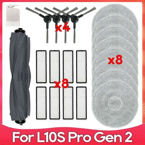Accessoire compatible avec l'aspirateur robot Dreame L10S Pro Gen 2/RLL42SDA : brosse latérale principale, chiffon de nettoyage, filtre HEPA (1/5)