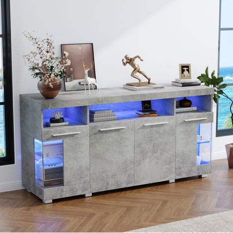 Wohnzimmer-Sideboard 140x40x70 cm Grau MDF mit Hartglas, LED-Beleuchtung und großem Stauraum (1/5)