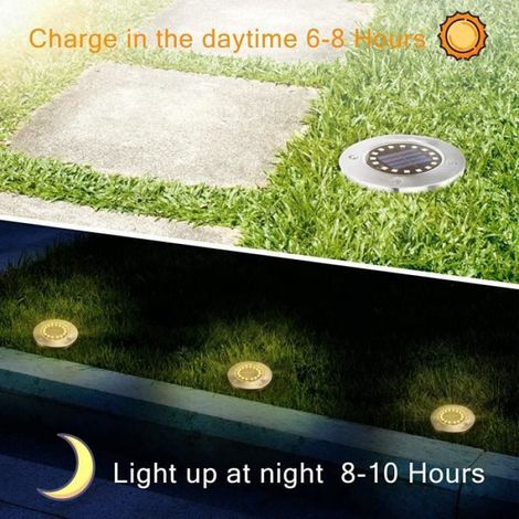 Balise solaire,16 LED Blanc Chaud Projecteur Étanche Solaire En Acier Inoxydable Solaire Lumières,Blanc Chaud,4 Pièces (1/3)
