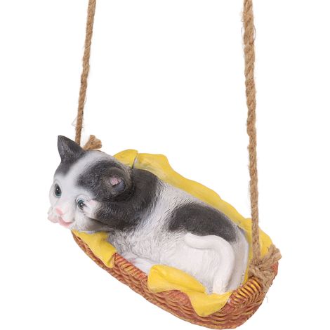 Figurine de chat en résine, chaton à suspendre, décoration pour la maison ou le jardin, chat noir et blanc (1/5)