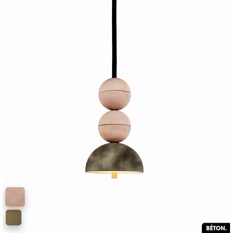 Lampe de suspension en béton velours - BOSFOR CONCRETE VELVET ROSE - PEYOTE 2 BALLES LED 14W (1/2)