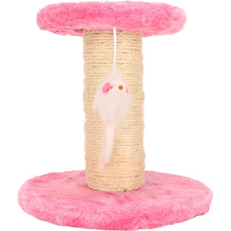 Arbre à gratter interactif en peluche douce pour chat, 2 couches, corde en sisal, arbre à gratter pour chats d'intérieur, chatons, rose (1/5)