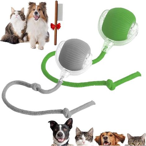 Juguete inteligente para gatos, 2 piezas, Pelota eléctrica para gatos, Juguete interactivo para gatos, Recargable por USB, Verde/Gris (1/5)
