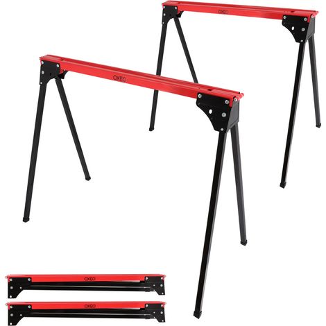 Lot de 2 tréteaux pliables léger - Capacité 760kg - Métal - Tréteaux pour atelier et chantier - Largeur 86cm - Ht 79cm (1/5)