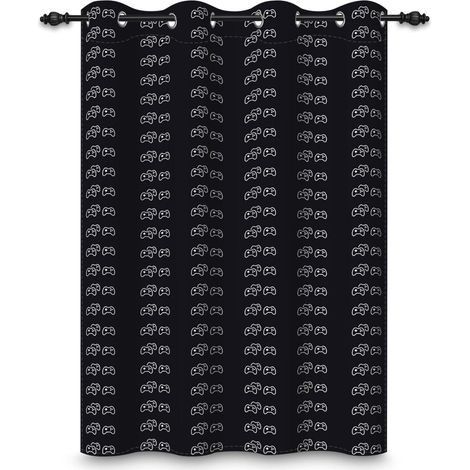 135x229cm Rideau à œillets pour Gamer Enfants Ados Salle Informatique Manette Jeu Motif Noir Cloisons Occultantes Rideaux pour fenêtres Garçon Chambre Salle de Jeux Salon,1 Panneau Simple - 135L X 229 (1/5)