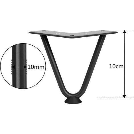 4 Pcs Pieds Meubles en Épingle à Cheveux pour Armoire Chaise 10cm Jambes de Table en Métal avec Vis et Protecteurs de Sol (1/3)