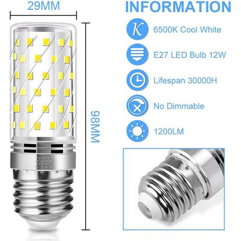 Lot de 6 Ampoules Led E27 12W (Équivalent Ampoule Halogène 100W )1200LM Blanc Froid 6000K Angle du Faisceau 360 220-240V (1/3)
